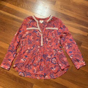 Antropologie MAEVE Floral Print Crochet Trim Top